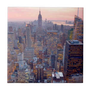 Azulejo Vista amplia de Manhattan en la puesta del sol