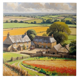 Azulejo Vista Campestre Escena Rústica Paisaje de Casa de 