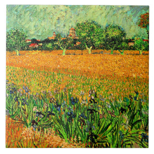 Azulejo Vista de Arlés con Iris en primer plano,