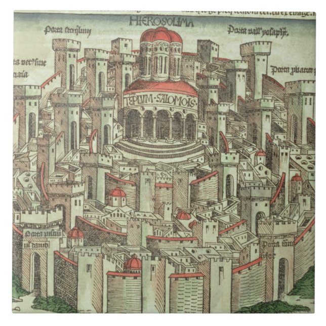 Azulejo Vista de la ciudad emparedada de Jerusalén que (Frente)