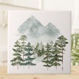 Azulejo Vista de paisaje montañoso acuarela