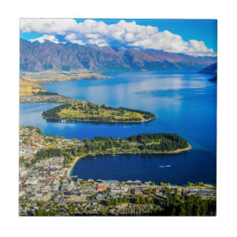 Azulejo Vista de Queenstown desde el pico de Bob, Nueva Ze