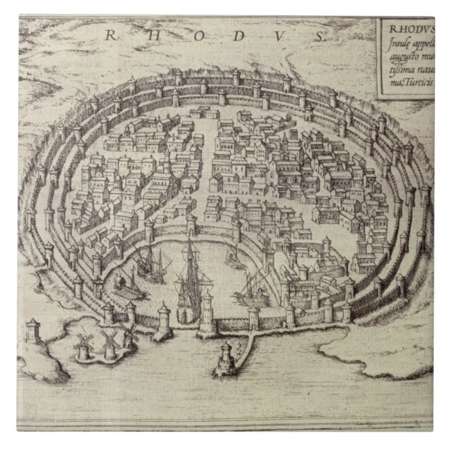 Azulejo Vista de Rodas, del 'teatro de las ciudades (Frente)