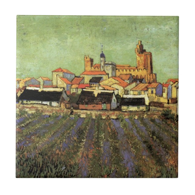 Azulejo Vista de Saintes Maries por Vincent van Gogh (Frente)