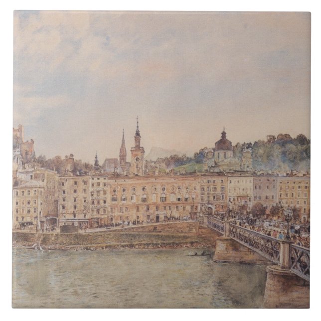 Azulejo Vista de Salzburgo (por Rudolf von Alt) (Frente)