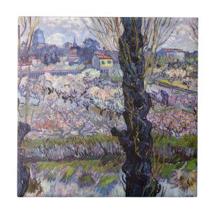 Azulejo Vista de Van Gogh de Arles Huertos en Flor Impresi