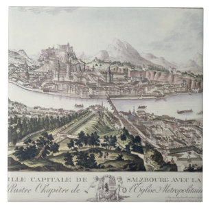 Azulejo Vista del capital y de la fortaleza de Salzburg,