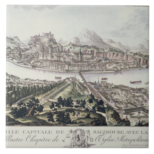 Azulejo Vista del capital y de la fortaleza de Salzburg, (Frente)
