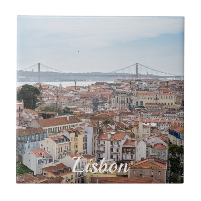 Azulejo Vista del casco antiguo de Lisboa y el puente del  (Frente)