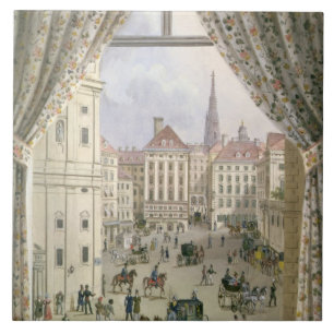 Azulejo Vista del Freyung, Viena, 1825 (aguazo en pape