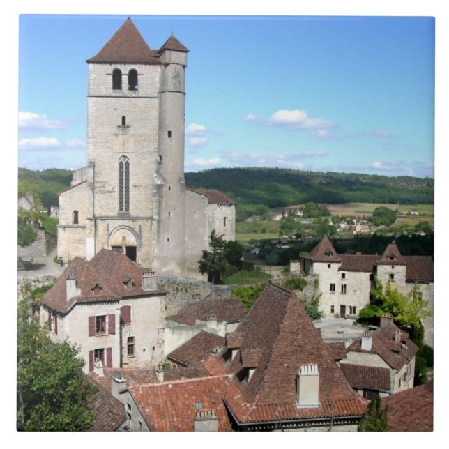 Azulejo Vista del pueblo y de la iglesia (foto) (Frente)
