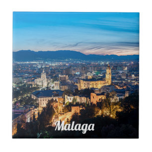 Azulejo Vista nocturna de la Catedral de Málaga en Málaga,