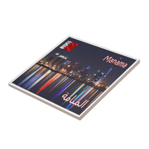 Azulejo Vista nocturna de zBH006 MANAMA, Bahrein, Asia,