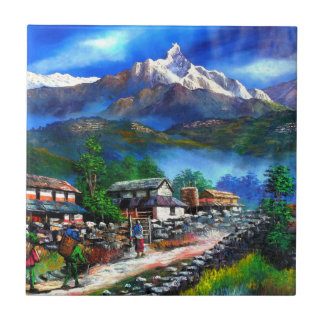 Azulejo Vista Panorámica De La Montaña Everest Nepal