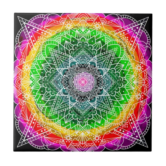 Azulejo Vistazo de colores arcoiris Mandala (Frente)