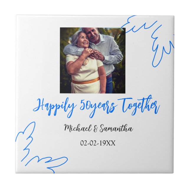 Azulejo vitoreando a 50 años de aniversario nombre de foto (Frente)