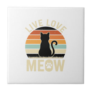 Azulejo Viva Ama Gatito Diseño Vintage Atardecer Gato_1
