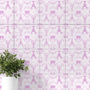 Azulejo Vivero Rosa Claro de Langosta y Cangrejos Preppy