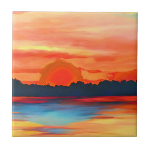 Azulejo Vivid Ocean Sunset en Fiery Naranja