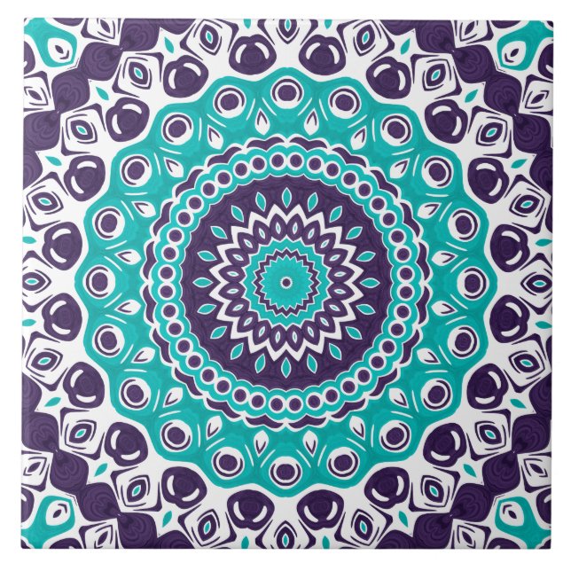 Azulejo Vivid Turquoise and Plum Mandala Pattern (Frente)