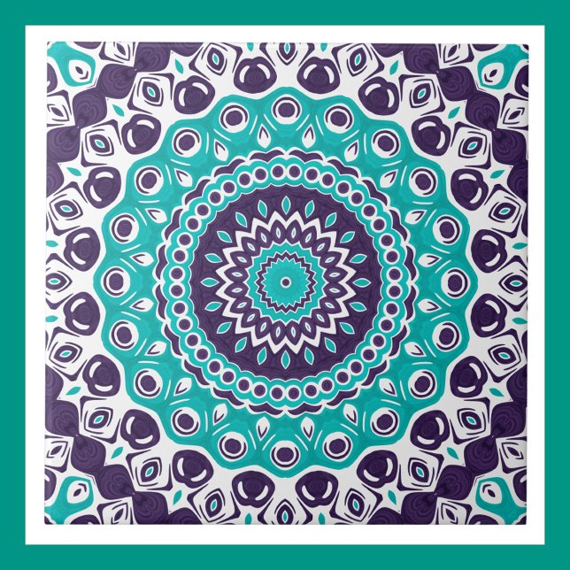 Azulejo Vivid Turquoise and Plum Mandala Pattern (Subido por el creador)