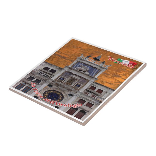 Azulejo VNT057 VENICE, The Clock Tower, Italia, (Lado)