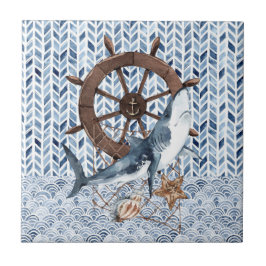Azulejo Volante de dirección del tiburón y del barco