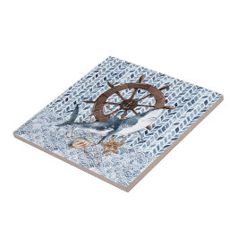 Azulejo Volante de dirección del tiburón y del barco
