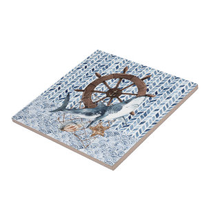 Azulejo Volante de dirección del tiburón y del barco