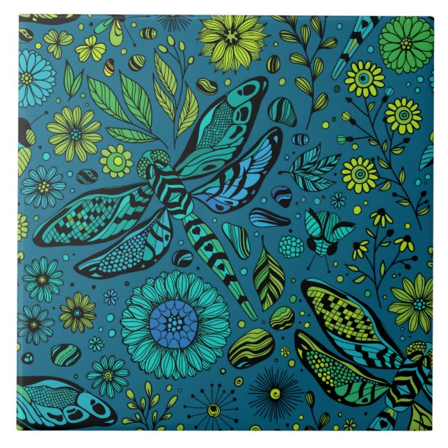 Azulejo Volar, volar libélula en azul (Frente)
