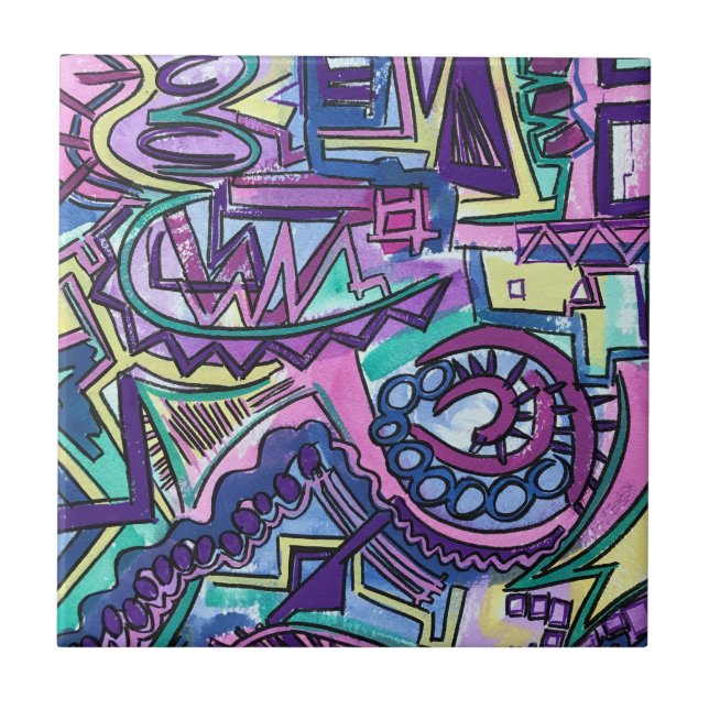 Azulejo Voluntad Libre-Arte Abstracto Pintado a Mano (Frente)