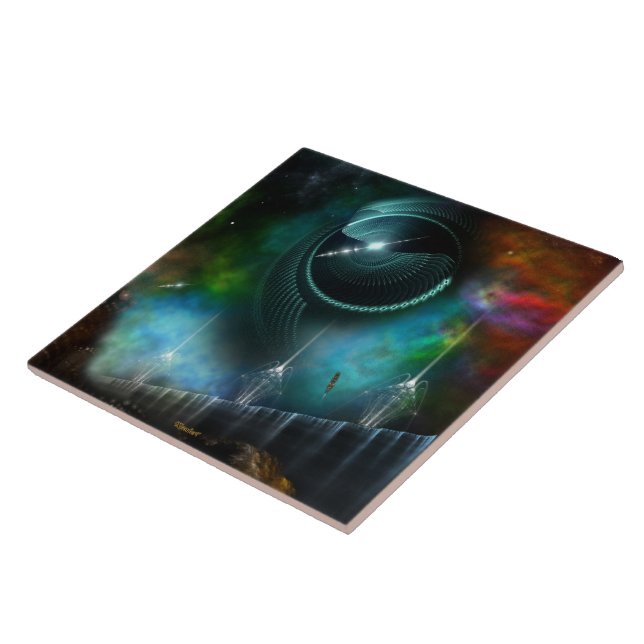 Azulejo Vuelo De La Pila De Arte Fractal Corbius (Lado)