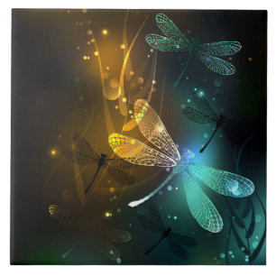 Azulejo Vuelo de libélula luminosa verde