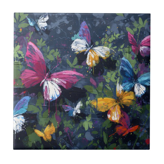 Azulejo Vuelo de Mariposa Abstracta Vibrante (1) (Frente)