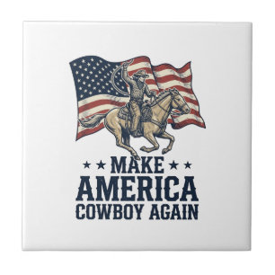 Azulejo Vuelve a hacer América Vaquero Patriótica Camiseta