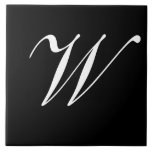 Azulejo W Monograma Blanco inicial sobre negro<br><div class="desc">Monograma clásico de letra blanca sobre fondo negro,  W.</div>