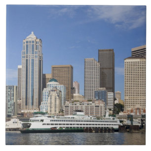 Azulejo WA, Seattle, horizonte de Seattle con ferry