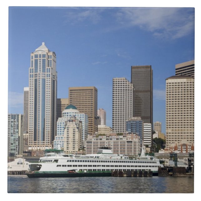Azulejo WA, Seattle, horizonte de Seattle con ferry (Frente)