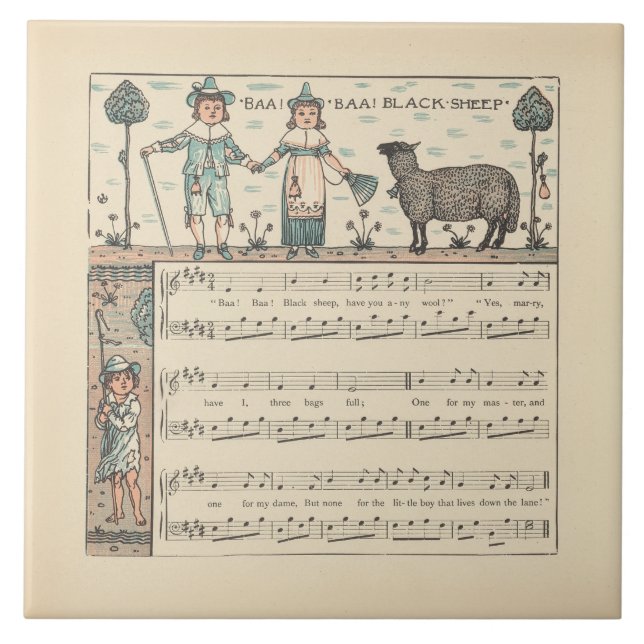 Azulejo Walter Crane Baa Baa Oveja Negra Rima Infantil (Frente)