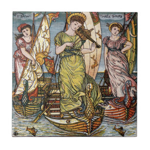 Azulejo Walter Crane Barcos,Damas Elegantes,Art Nouveau