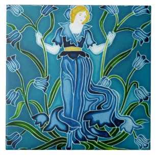 Azulejo Walter Crane Bluebell Art Nouveau Flor Doncella