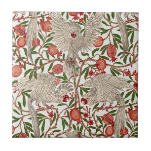 Azulejo Walter Crane Cacatúa Blanca Granada Roja Arte