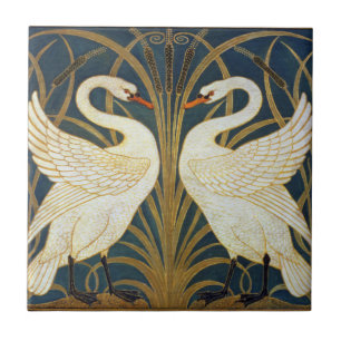 Azulejo Walter Crane Cisne Vintage y Iris Arte Nouveau