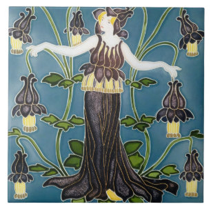 Azulejo Walter Crane Columbine Art Nouveau Flor Morada