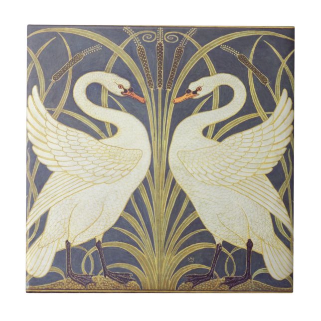 Azulejo Walter Crane Swan, Rush E Iris Art Nouveau (Frente)