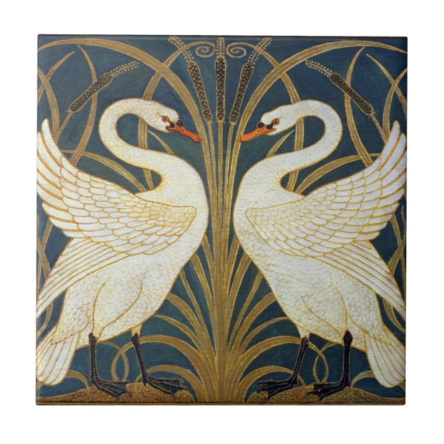 Azulejo Walter Crane - Swan, Rush E Iris Art Nouveau (Frente)