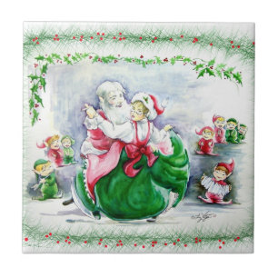 Azulejo Waltzing Santa & Mrs Claus Tile
