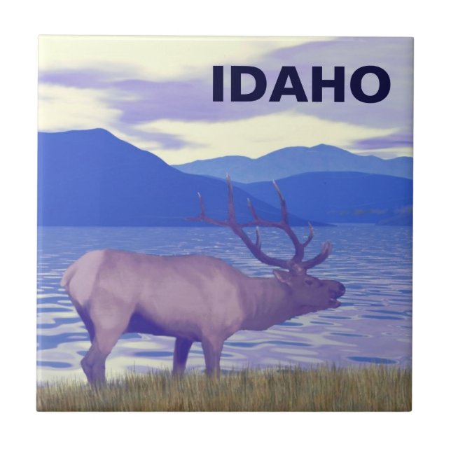 Azulejo Wapiti (Elk) Junto Al Lago (Frente)