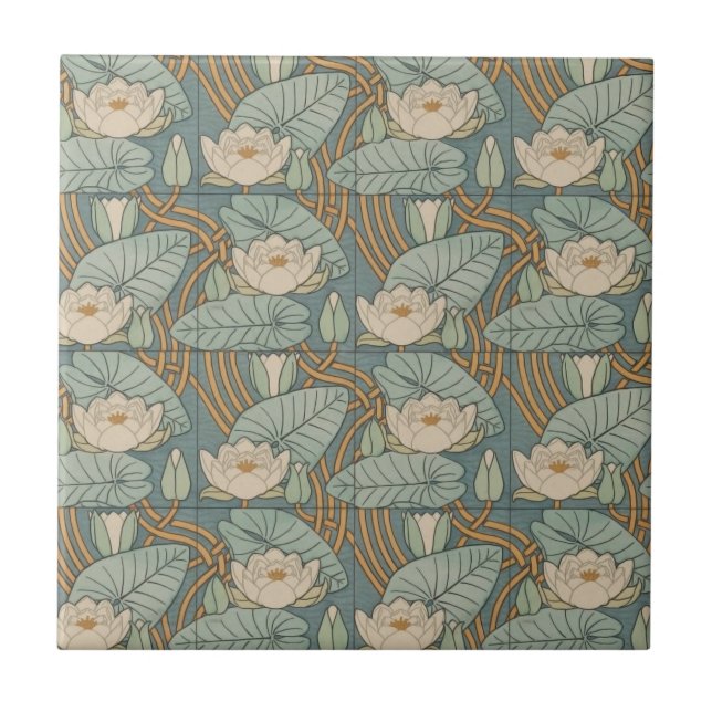 Azulejo Water Lilies Lily Naturaleza Art Nouveau (Frente)