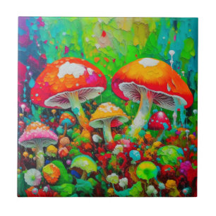 Azulejo Watercolor Abstract Mushrooms